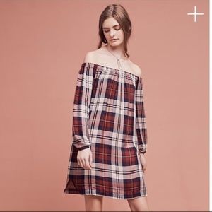 Anthro Cloth & Stone Plaid Off the Shoulder Dress
